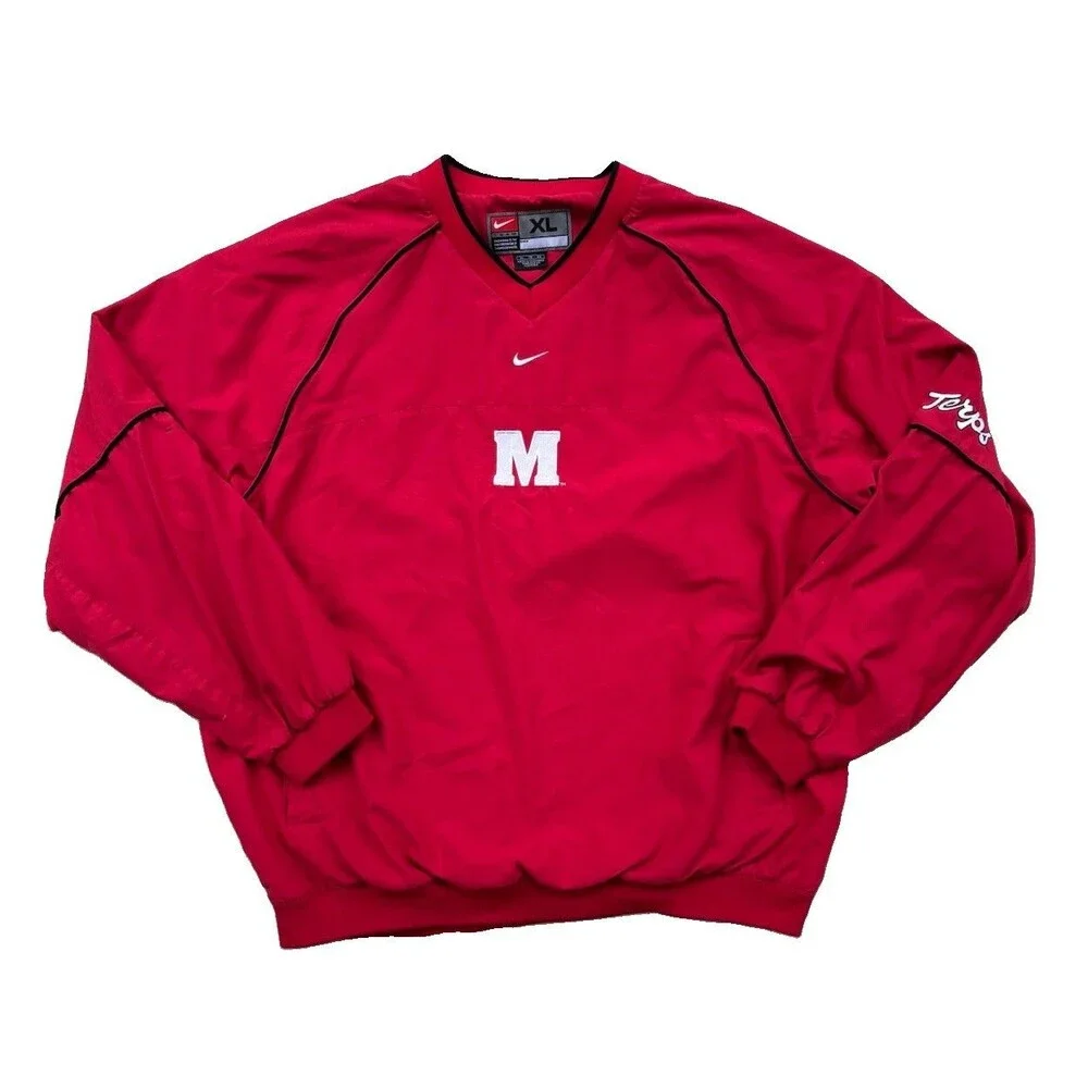 Vintage Nike Maryland Terrapins Pullover Windbreaker Mens XL Red Center Swoosh